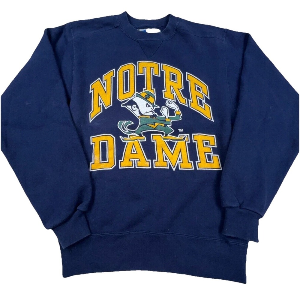 Notre Dame Fighting Irish Youth XL Blue Crewneck Sweater USA 90s Big Logo Boys